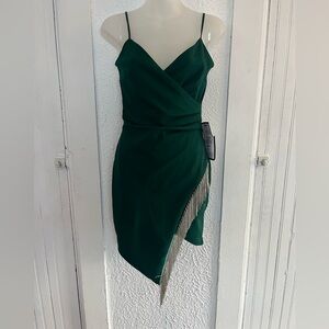 Green mini dress with Sequin Fringe